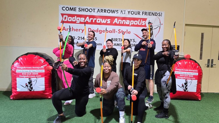 Adult team building group at DodgeArrows Annapolis