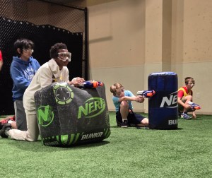 Group of Kids playing Nerf War at DodgeArrows Annapolis during a party